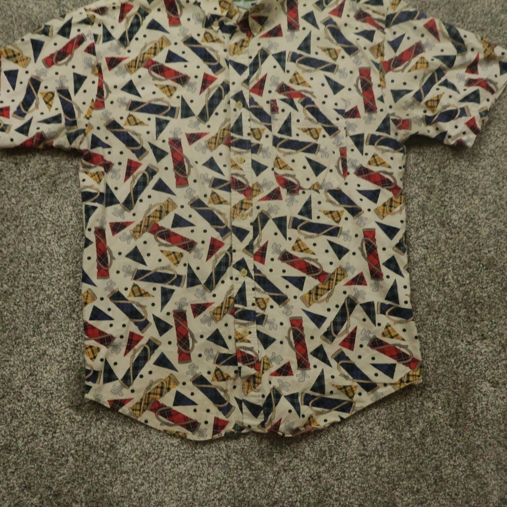 Ivy Club Classics Mens L Golf‎ Print Shirt Short Sleeve Button Down vintage